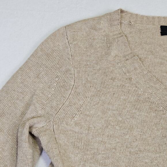 JCrew Cashmere Wool Sweater Women M Leather Elbow Patch V-Neck Quiet Luxury FLAW - Picture 5 of 13